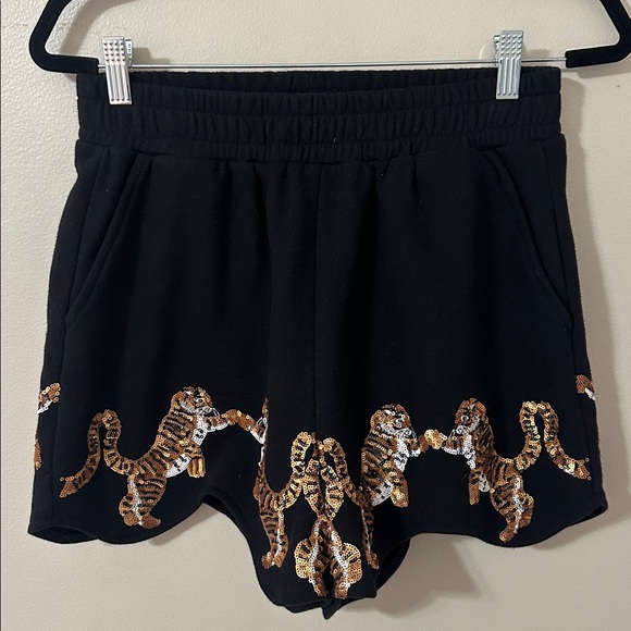 Queen of Sparkles Dancing Tiger Scalloped Shorts with Sequins Sz Medium Game Day - Picture 2 of 9